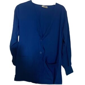 Landau vintage 90’s royal blue button front scrub jacket size small